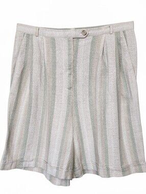 TOFY VINTAGE 70's 80's Striped High Waist Linen Blend Pleated Mom Shorts Sz 14